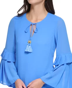 Vince Camuto Women's Flare-Sleeve Tie-Neck Shift Dress -Clothing Shop 23568277 fpx