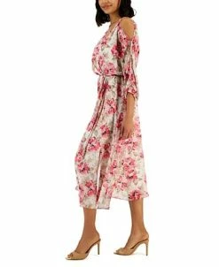 Anne Klein Women's Printed Cold-Shoulder Midi Dress -Clothing Shop 23587737 fpx