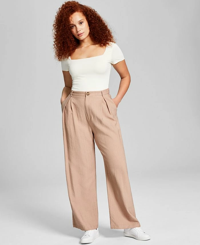 And Now This Women's High-Rise Wide-Leg Textured Trouser Pants 3 And Now This Women's High-Rise Wide-Leg Textured Trouser Pants