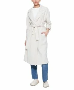 Black Tape Women's Double-Breasted Belted Knit Trench Coat