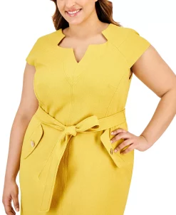 Kasper Plus Size Cap-Sleeve Tie-Waist Zip-Back Dress -Clothing Shop 23649764 fpx