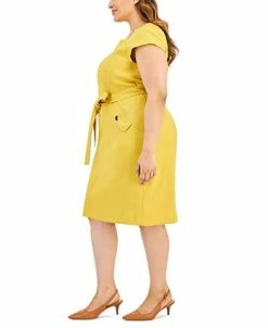 Kasper Plus Size Cap-Sleeve Tie-Waist Zip-Back Dress -Clothing Shop 23649765 fpx
