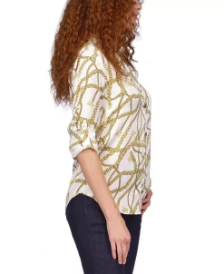 Michael Kors Women's Chain Logo-Print Button Shirt, Regular & Petite -Clothing Shop 23650951 fpx