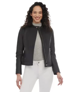 Michael Kors Women's Petite Zip-Front Leather Moto Jacket -Clothing Shop 23655873 fpx