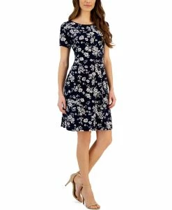 Connected Women's Printed Round-Neck Sheath Dress