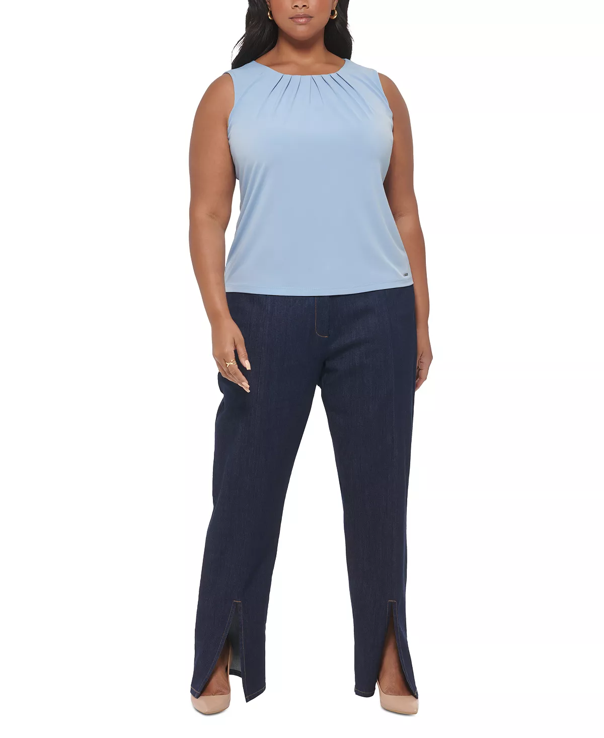 Calvin Klein Plus Size Slim-Leg Split-Front Denim Pants 6 Calvin Klein Plus Size Slim-Leg Split-Front Denim Pants - Image 4