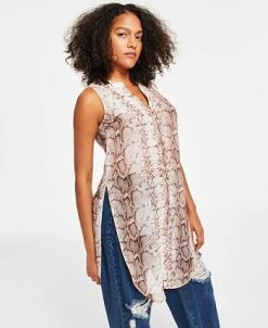 Bar III Women's Snakeskin-Print Sleeveless Tunic Top, Created For Macy's -Clothing Shop 23672574 fpx