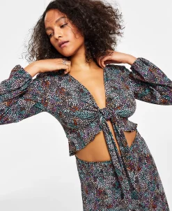 Bar III Women's Tie-Front Ruffle Crop Top, Created For Macy's 8 Bar III Women's Tie-Front Ruffle Crop Top, Created For Macy's -Clothing Shop 23672904 fpx