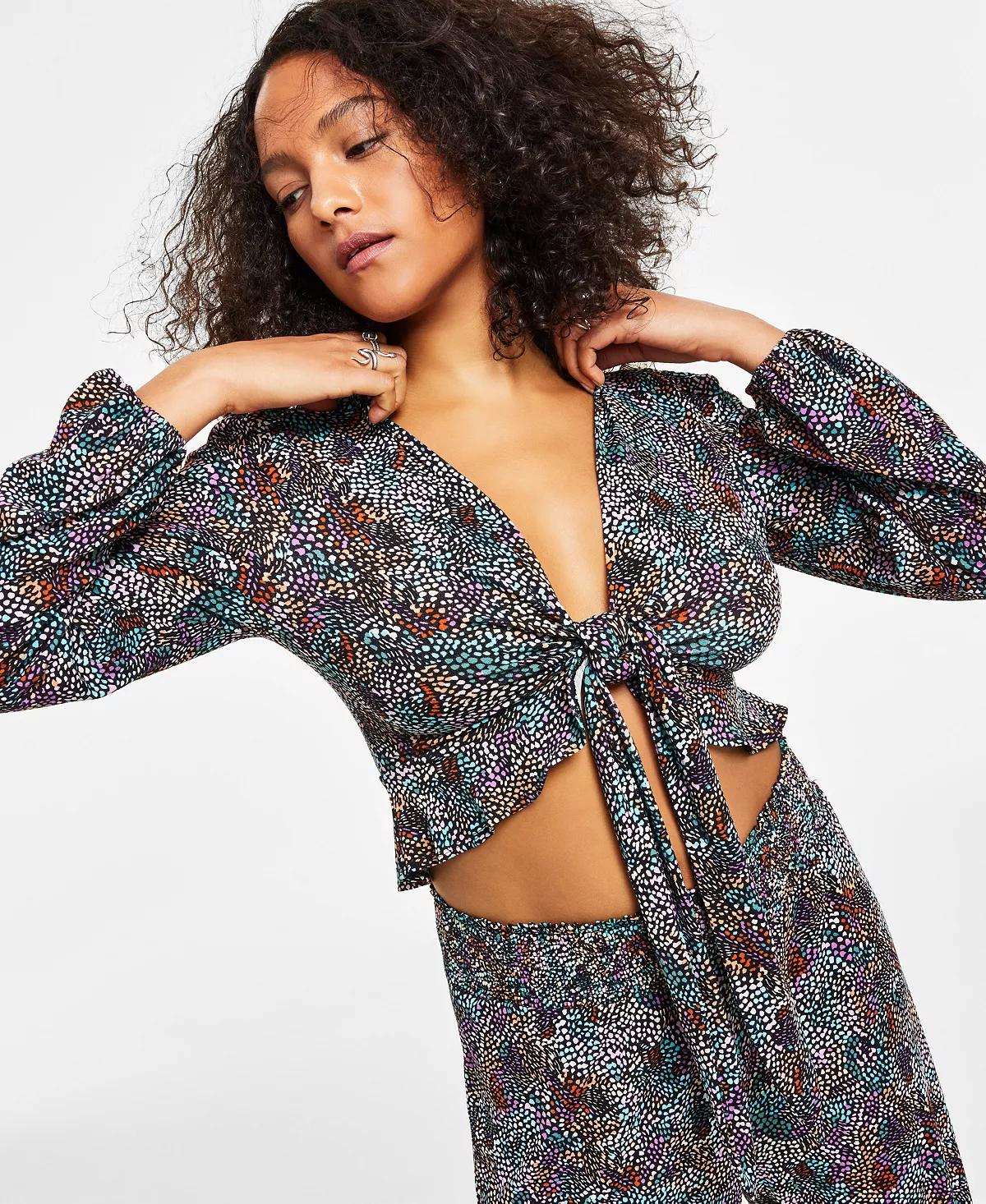 Bar III Women's Tie-Front Ruffle Crop Top, Created For Macy's 5 Bar III Women's Tie-Front Ruffle Crop Top, Created For Macy's - Image 3