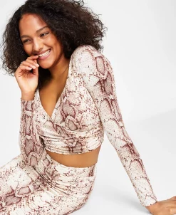 Bar III Women's Snakeskin-Print Long-Sleeve Surplice Cropped Top, Created For Macy's 8 Bar III Women's Snakeskin-Print Long-Sleeve Surplice Cropped Top, Created For Macy's -Clothing Shop 23673318 fpx