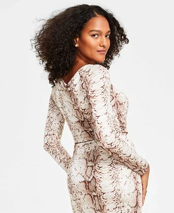 Bar III Women's Snakeskin-Print Long-Sleeve Surplice Cropped Top, Created For Macy's 4 Bar III Women's Snakeskin-Print Long-Sleeve Surplice Cropped Top, Created For Macy's - Image 2