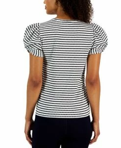 Anne Klein Women's Jacquard Striped Puff-Sleeve Top -Clothing Shop 23676962 fpx