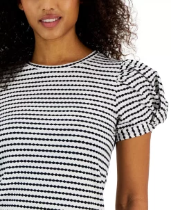 Anne Klein Women's Jacquard Striped Puff-Sleeve Top -Clothing Shop 23676963 fpx