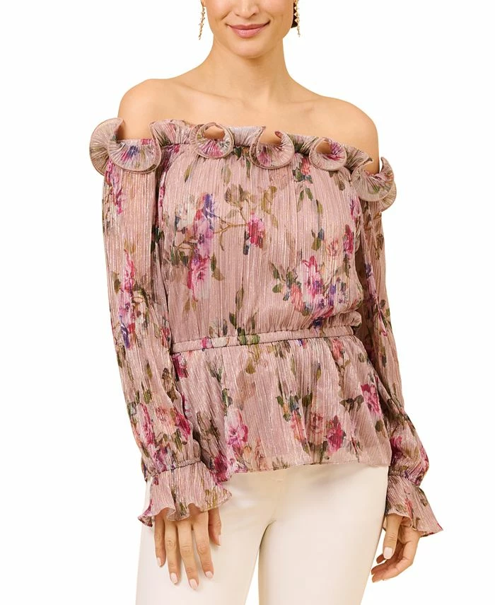 Adrianna Papell Women's Printed Ruffled Off-The-Shoulder Top 3 Adrianna Papell Women's Printed Ruffled Off-The-Shoulder Top