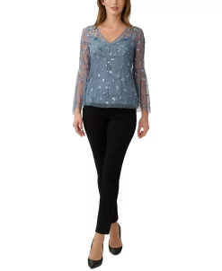Adrianna Papell Women's V-Neck Embellished Flare-Sleeve Top -Clothing Shop 23684958 fpx
