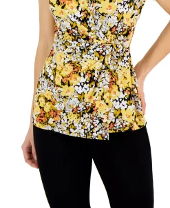 Kasper Women's Floral-Print Knit Sleeveless Wrap Top -Clothing Shop 23703451 fpx