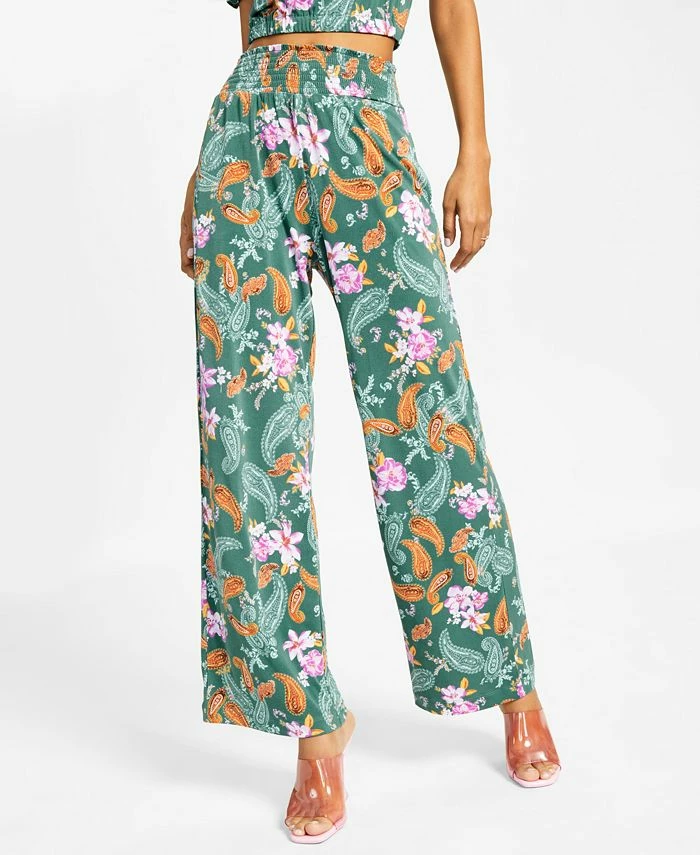 Bar III Women's Floral-Print Wide-Leg Pull-On Pants, Created For Macy's 3 Bar III Women's Floral-Print Wide-Leg Pull-On Pants, Created For Macy's