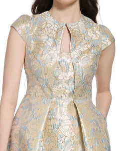 Vince Camuto Women's Jacquard Cap-Sleeve Fit & Flare Dress -Clothing Shop 23758711 fpx