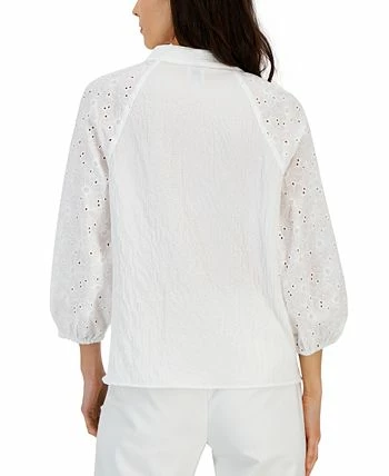 Anne Klein Women's Puff-Sleeve Eyelet-Detail Blouse 4 Anne Klein Women's Puff-Sleeve Eyelet-Detail Blouse - Image 2