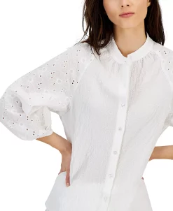 Anne Klein Women's Puff-Sleeve Eyelet-Detail Blouse 8 Anne Klein Women's Puff-Sleeve Eyelet-Detail Blouse -Clothing Shop 23777082 fpx