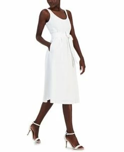 Anne Klein Women's Belted Seersucker Sleeveless Midi Dress 9 Anne Klein Women's Belted Seersucker Sleeveless Midi Dress -Clothing Shop 23777319 fpx
