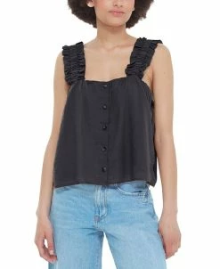 Black Tape Women's Ruffled-Strap Button-Front Camisole