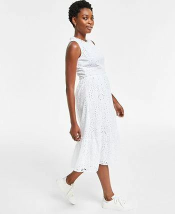 Charter Club Women's Cotton Sleeveless Eyelet Midi Dress, Created For Macy's 5 Charter Club Women's Cotton Sleeveless Eyelet Midi Dress, Created For Macy's - Image 3