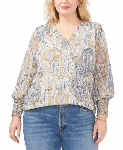Vince Camuto Plus Size Paisley-Print Crossover Top