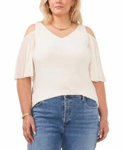 Vince Camuto Plus Size Flutter-Sleeve Cold-Shoulder Top