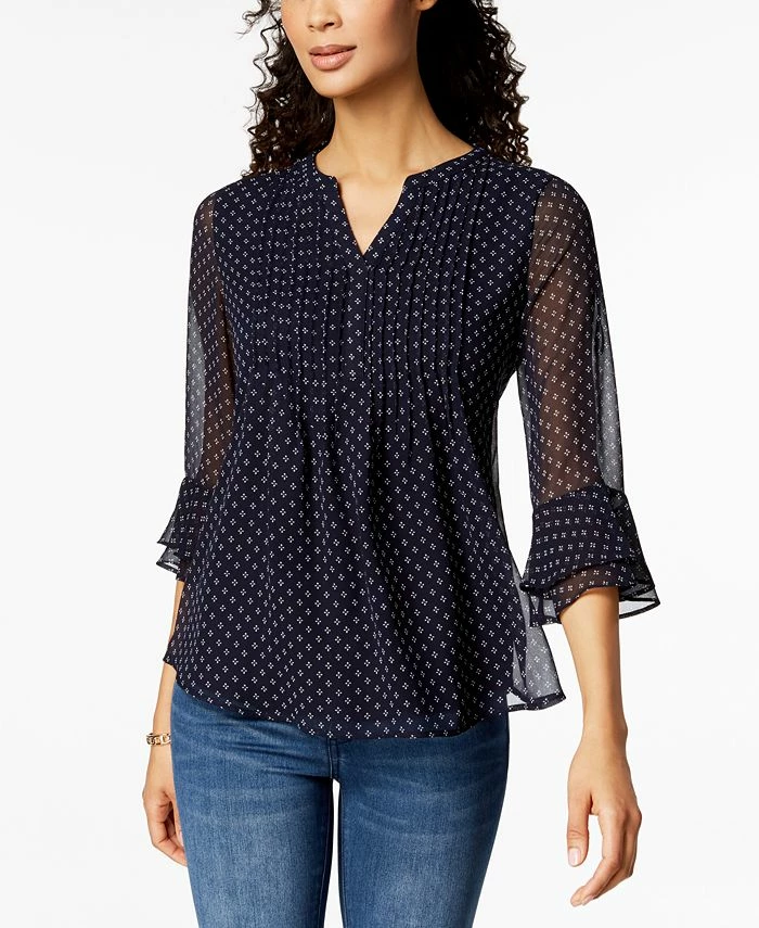 Charter Club Women's Printed Pintuck Top, Created For Macy's 3 Charter Club Women's Printed Pintuck Top, Created For Macy's
